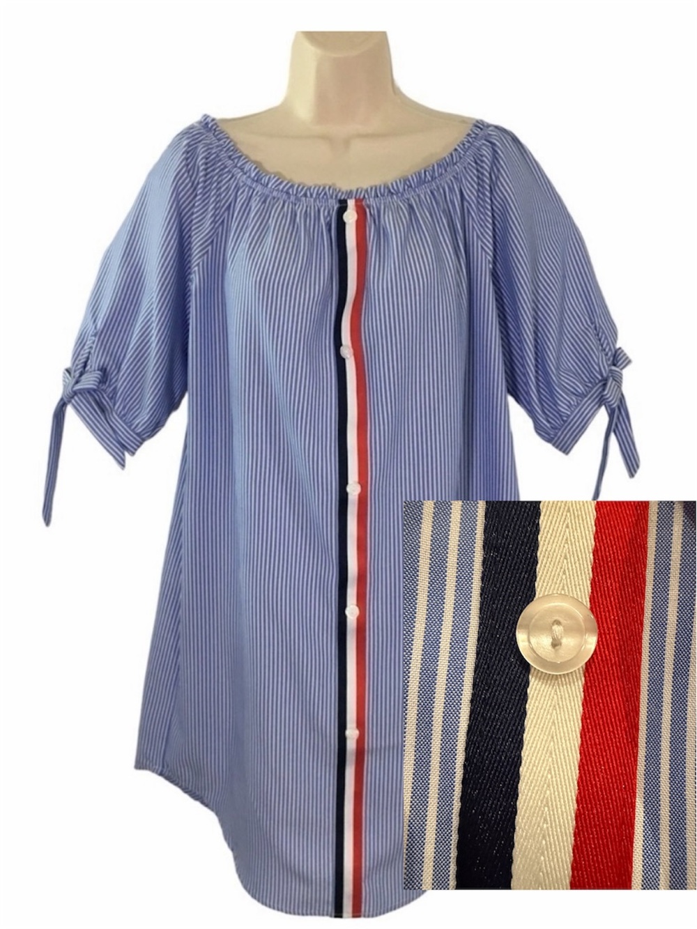 4th of July USA red white blue flag Striped Off the Shoulder Love J Dress S NEW